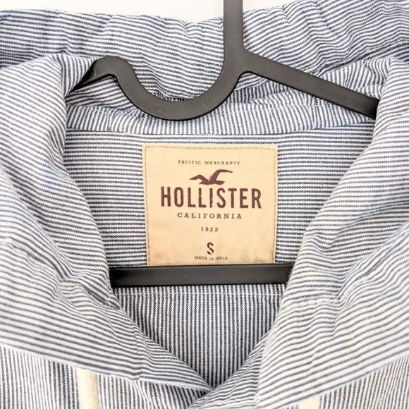 Hollister Men's Blue And White Stripes Hooded Shacket ~ Size Small - Picture 4 of 10